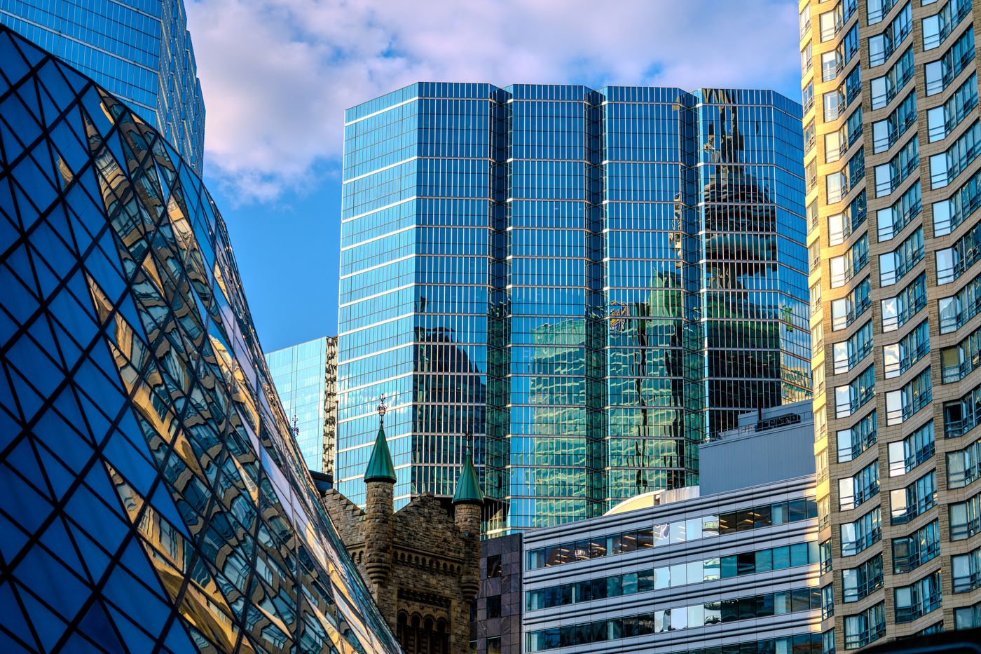 Glass office towers in a financial district